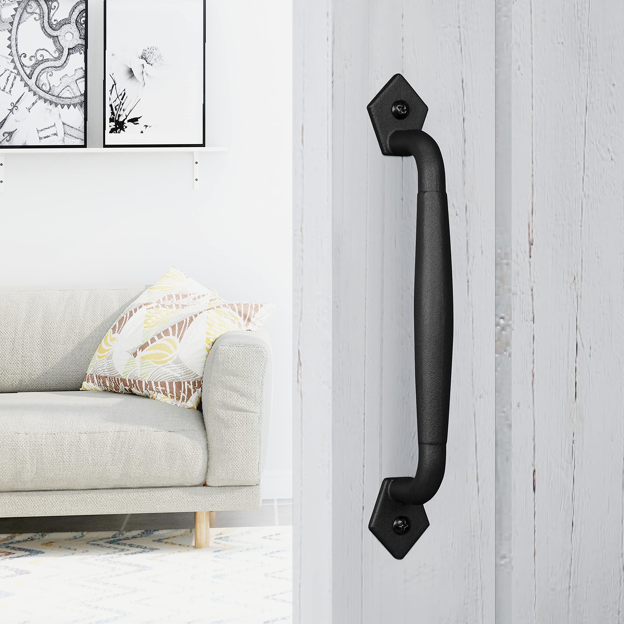 10 Inch Black Barn Door Handle - Heavy Duty Pull Handle For Sliding Doors, Gates, Cabinets