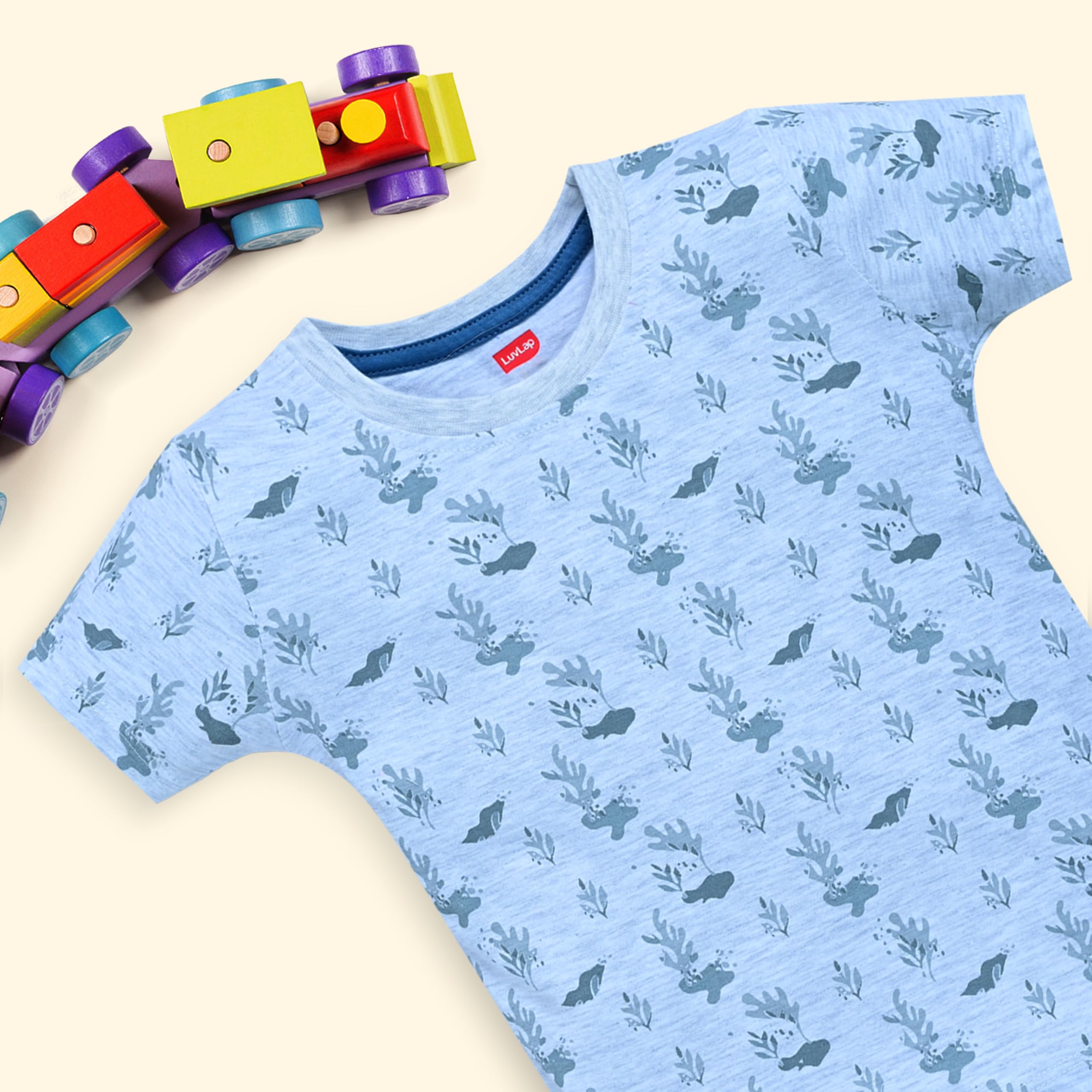 LuvLap Baby Boys Printed Regular Fit 100% Cotton Half Sleeves Boys T-Shirts And & Shorts Sets Pack Of 3,Royal Blue,White & Grey Melange,Xl (12 To 18 Months) - Image 6 thumbnail