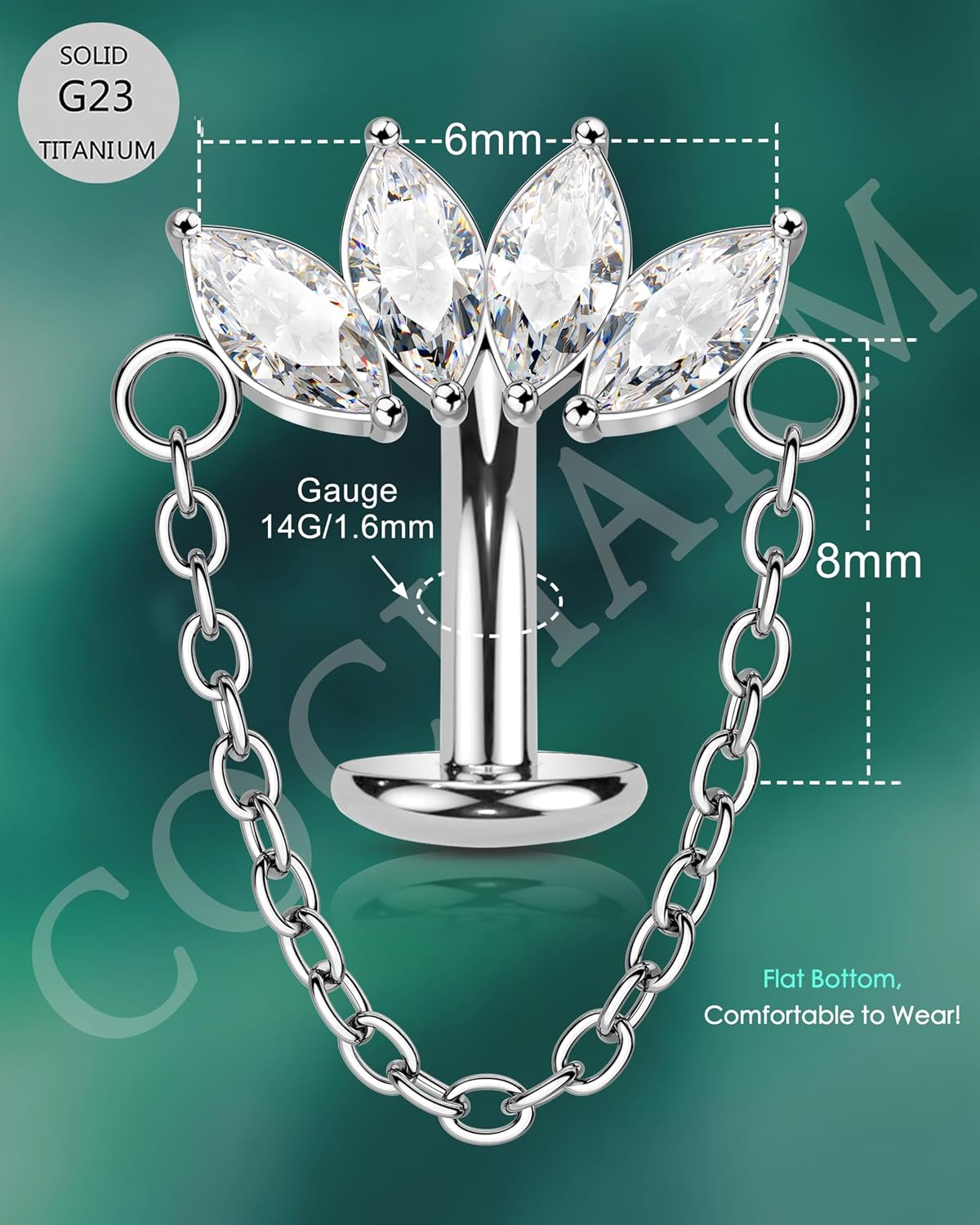 COCHARM Floating Lotus Belly Button Rings 14G G23 Solid Titanium Belly Navel Rings for Women Internally Thread Navel Piercing Jewelry - Image 3