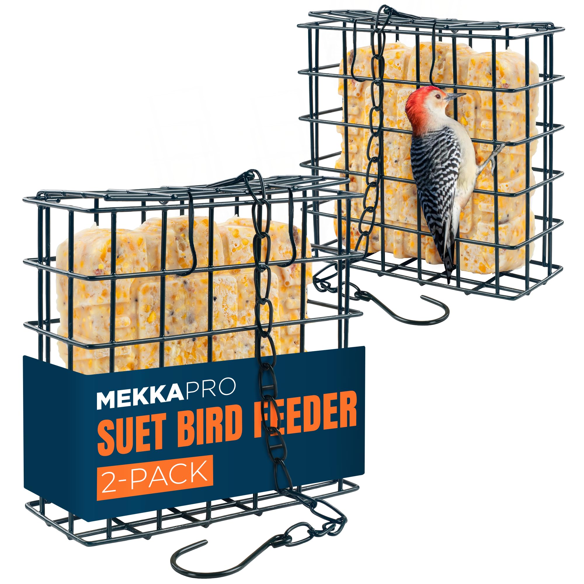 MEKKAPRO Suet Wild Bird Feeder with Hanging Metal Chain, Double Delight Suet Feeder with Metal Chain, Dual Capacity, Weather-Resistant Hanging Bird
