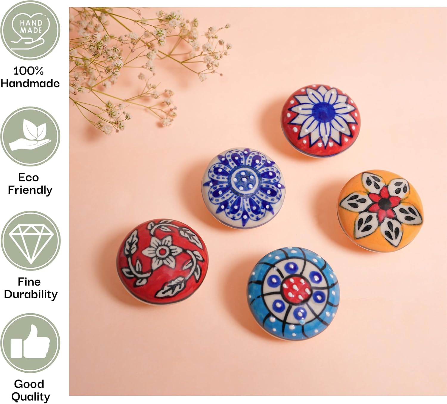 RAJRANG Boho Multicolor Ceramic Cabinet Knob Vintage Cupboard Dresser Drawer Pulls Hardware Knobs Set of 25