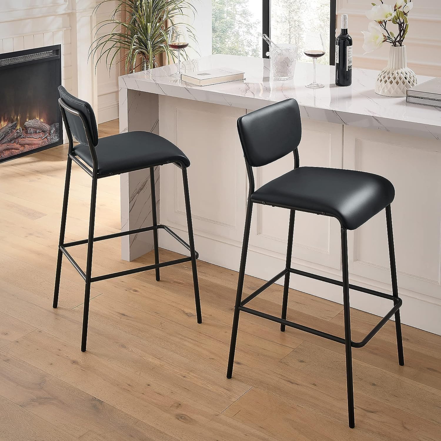 ECLYL Counter Height Bar Stools, 29" Faux Leather Bar