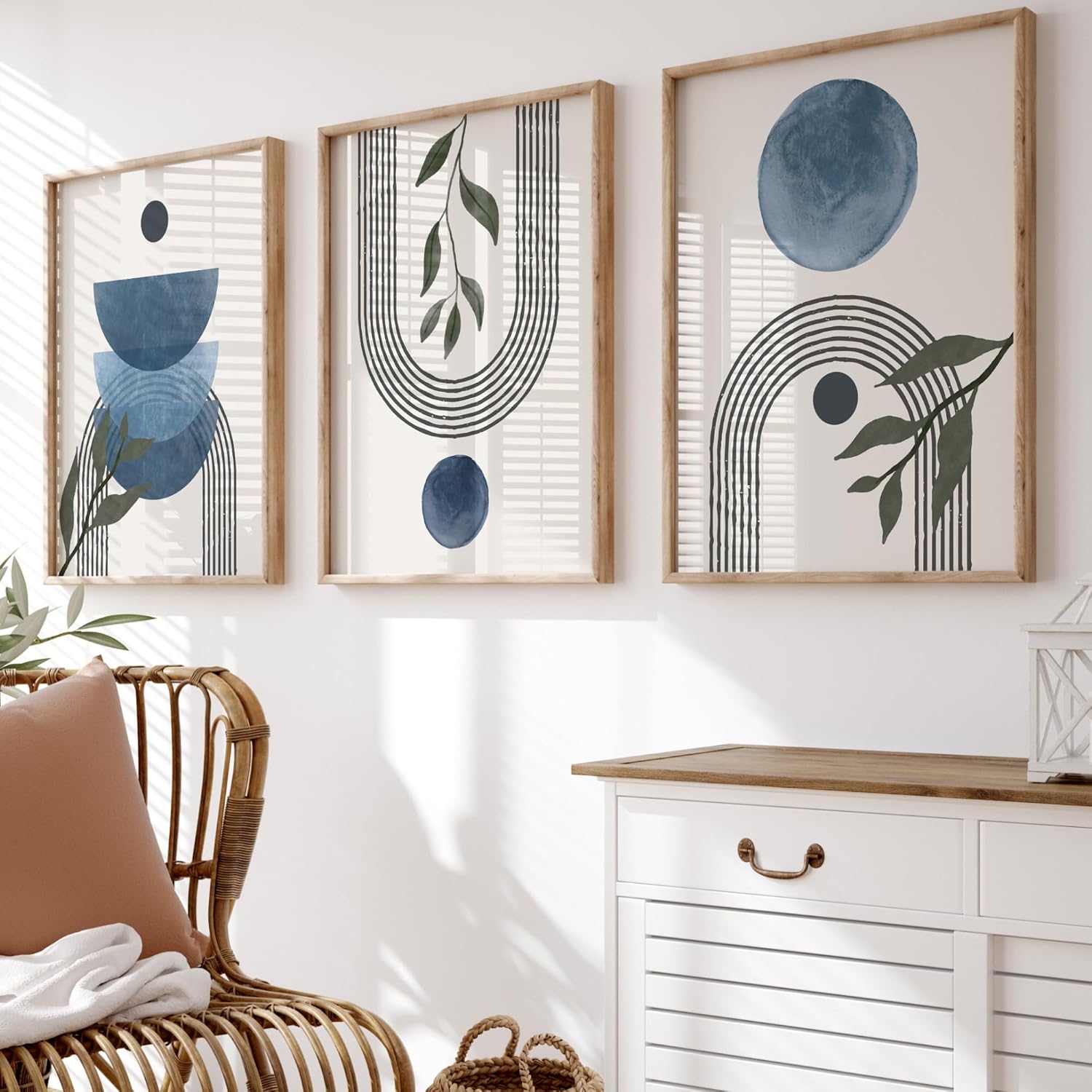 Generic Set of 3 Wall Art Prints | Navy Blue Wall Art | Boho Home Decor | UNFRAMED | A3, A4 (A3) Generic Set of 3 Wall Art Prints | Navy Blue Wall Art | Boho Home Decor | UNFRAMED | A3, A4 (A3)