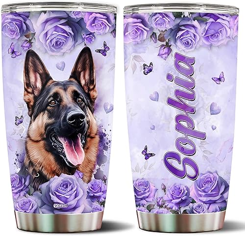 Regalo personalizado de pastor alemán para mujeres, mamá, hija, vaso aislado de acero inoxidable de 20 onzas, taza de café, taza de viaje, botella