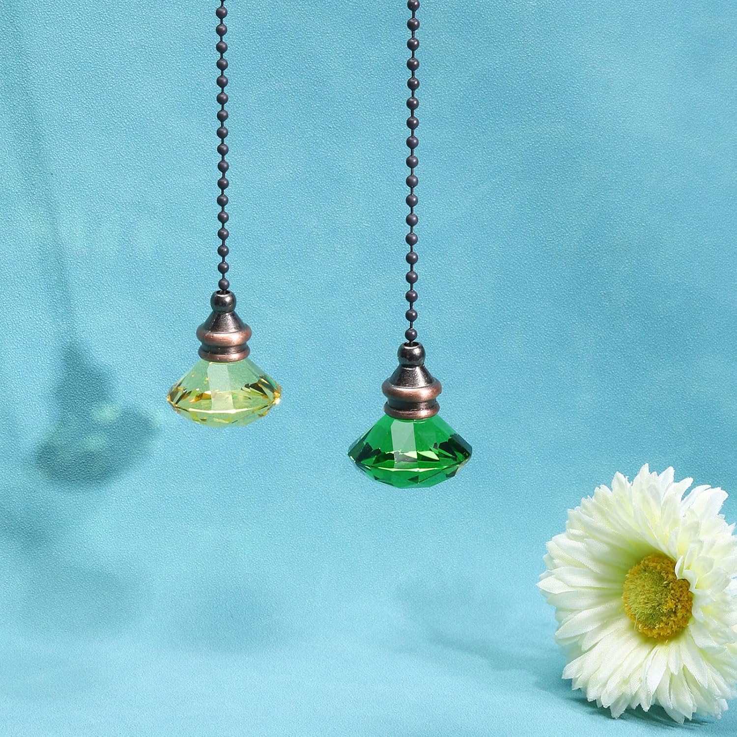 PATIKIL Ceiling Fan Pull Chain, 2 Pack 12" Decorative Diamond Pendant Chain Extender Charm Extension Pull String for Ceiling Fans Light Lamp, Green
