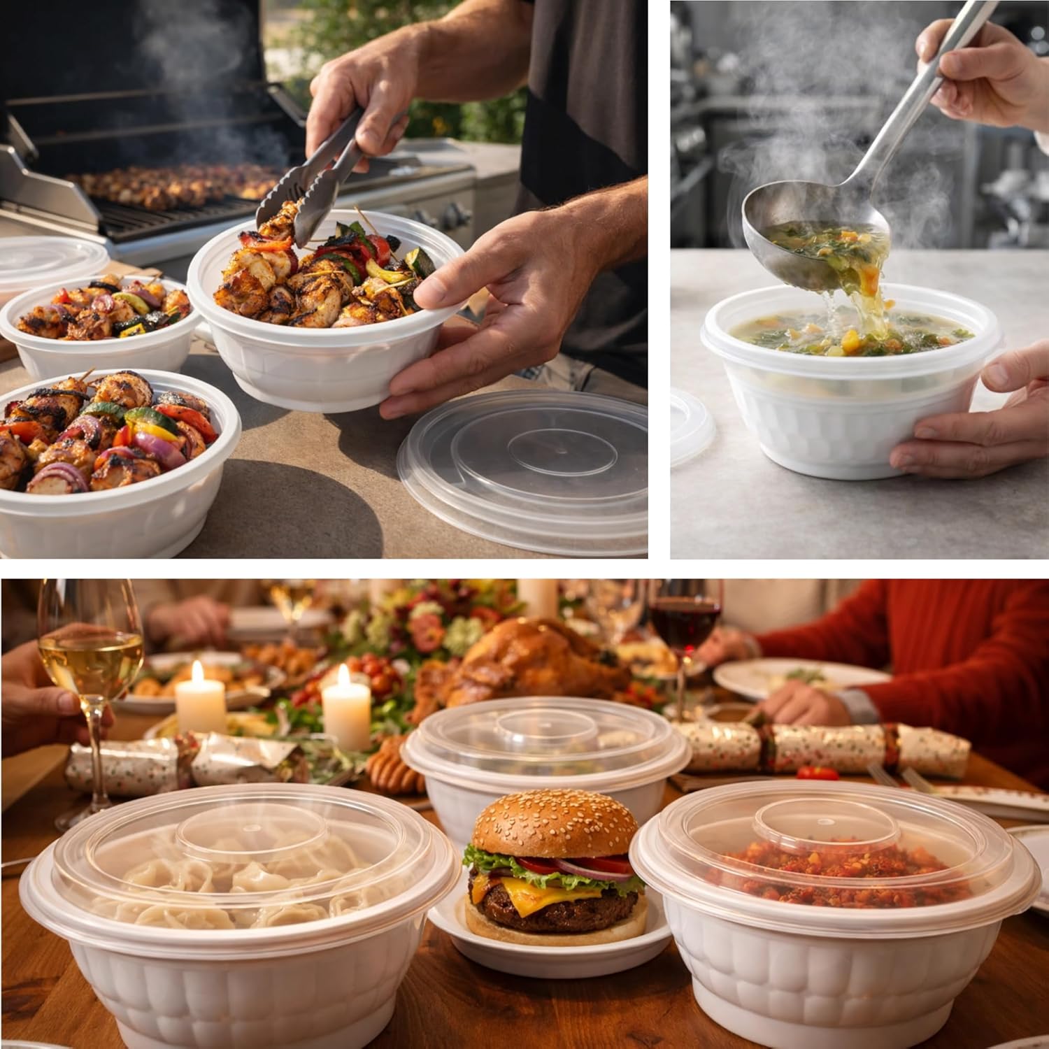 Disposable Noodle Bowls with Lids – 50 oz Microwaveable Ramen & Soup Containers, Leak-Resistant, BPA-Free, Stackable Food Storage for Restaurants & Takeout – 120 Sets, White