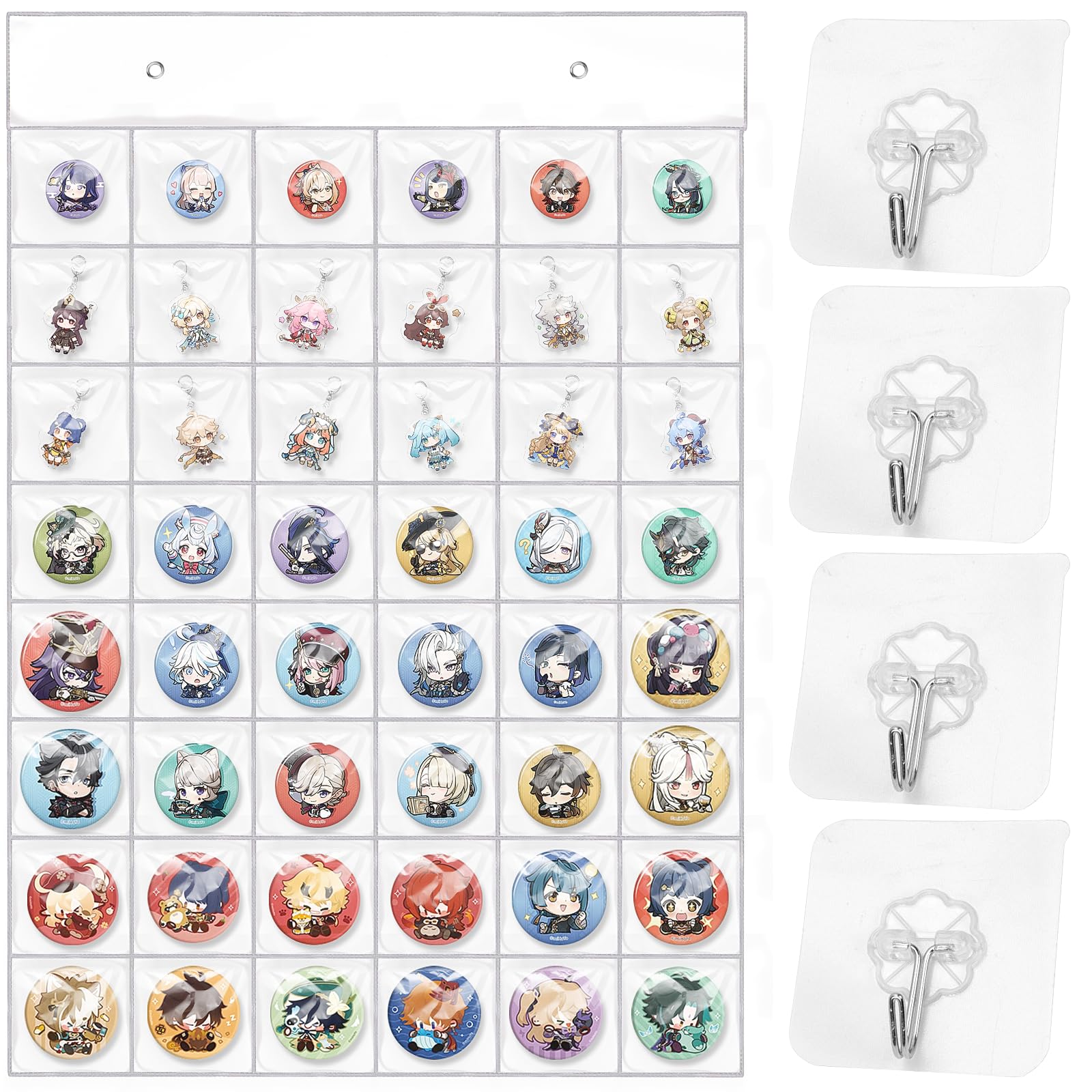 缶バッジ 収納 ウォールポケット 壁掛け 缶バッチ 収納ケース ファイル ディスプレイ 飾る 展示 推し活 大容量 48ポケット コレクション アニメグッズ 保護 透明