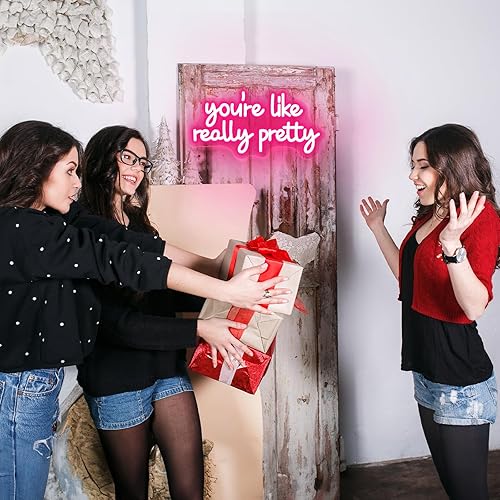 Miniatura 6 de Letrero de neón con texto en inglés "You're Like Really Pretty Neon", luces de neón rosas para dormitorio, regulables, para decoración de pared,