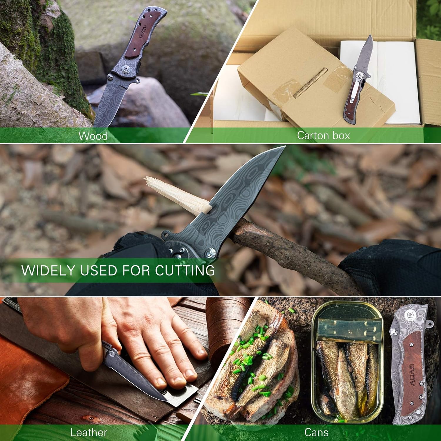GVDV Pocket Folding Knife with 7Cr17 Stainless Steel, Tactical Knife for Camping Hunting Hiking, Safety Liner-Lock + Belt Clip, Wooden Handle, Father’s Day Gifts for Men Husband Dad - - 