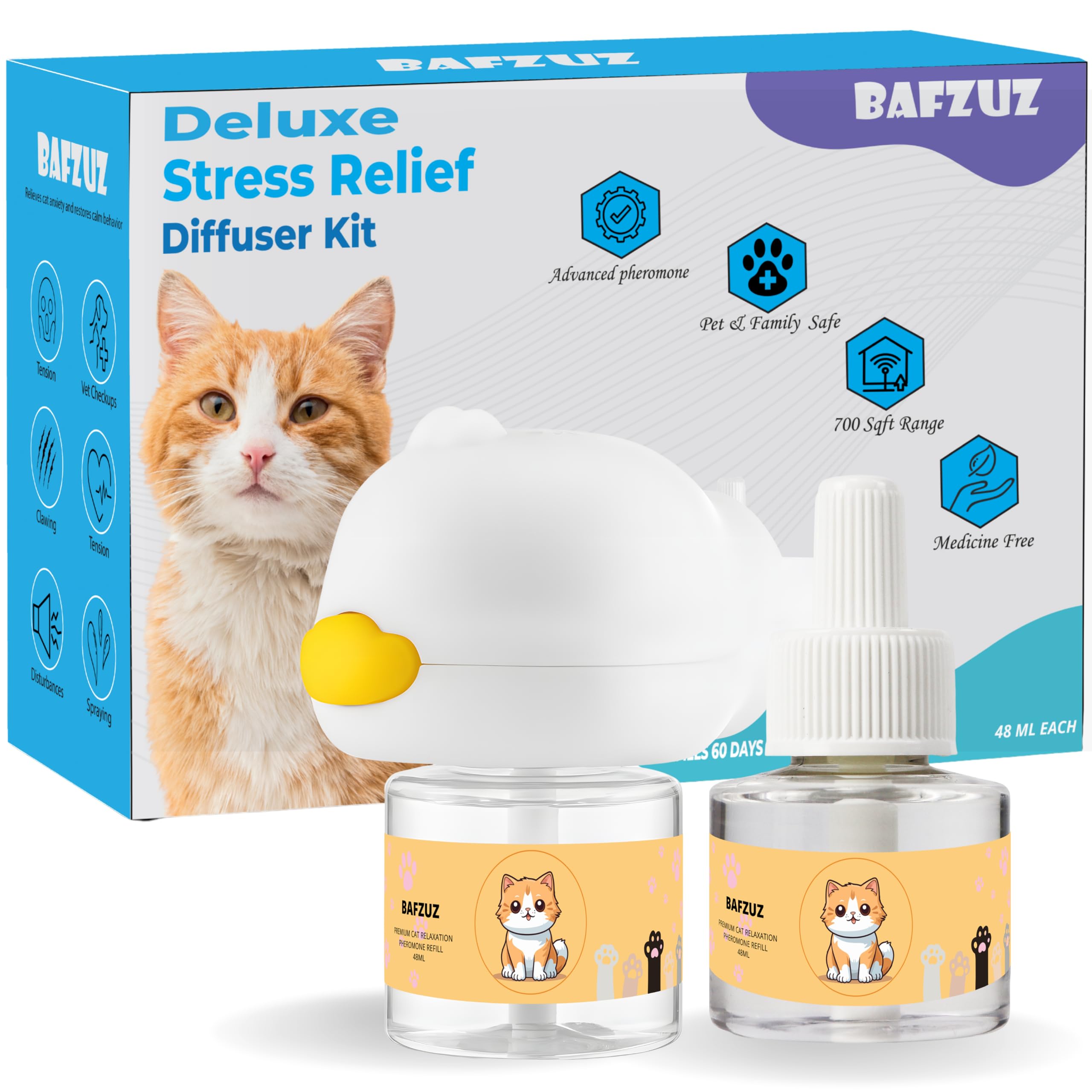 Cat Calming Pheromone Diffuser - Help Support Stress & Common Behavior Situations - Plug-in Kit with 60-Day Refills - Multi-Cat Homes