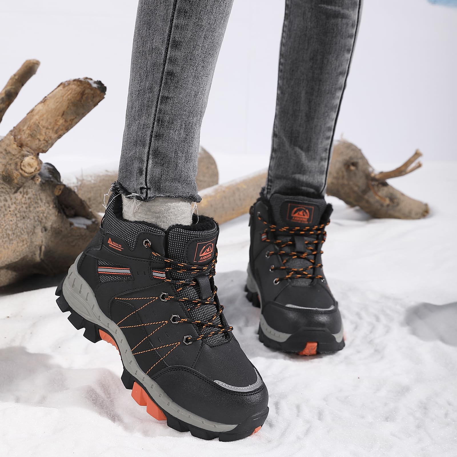 ASTERO Botas Niño Invierno 31-38 Hebilla de Acero Algodón Zapatillas Trekking Senderismo Niño Botas Nieve Niño para Botas Montaña Niño Negro 36