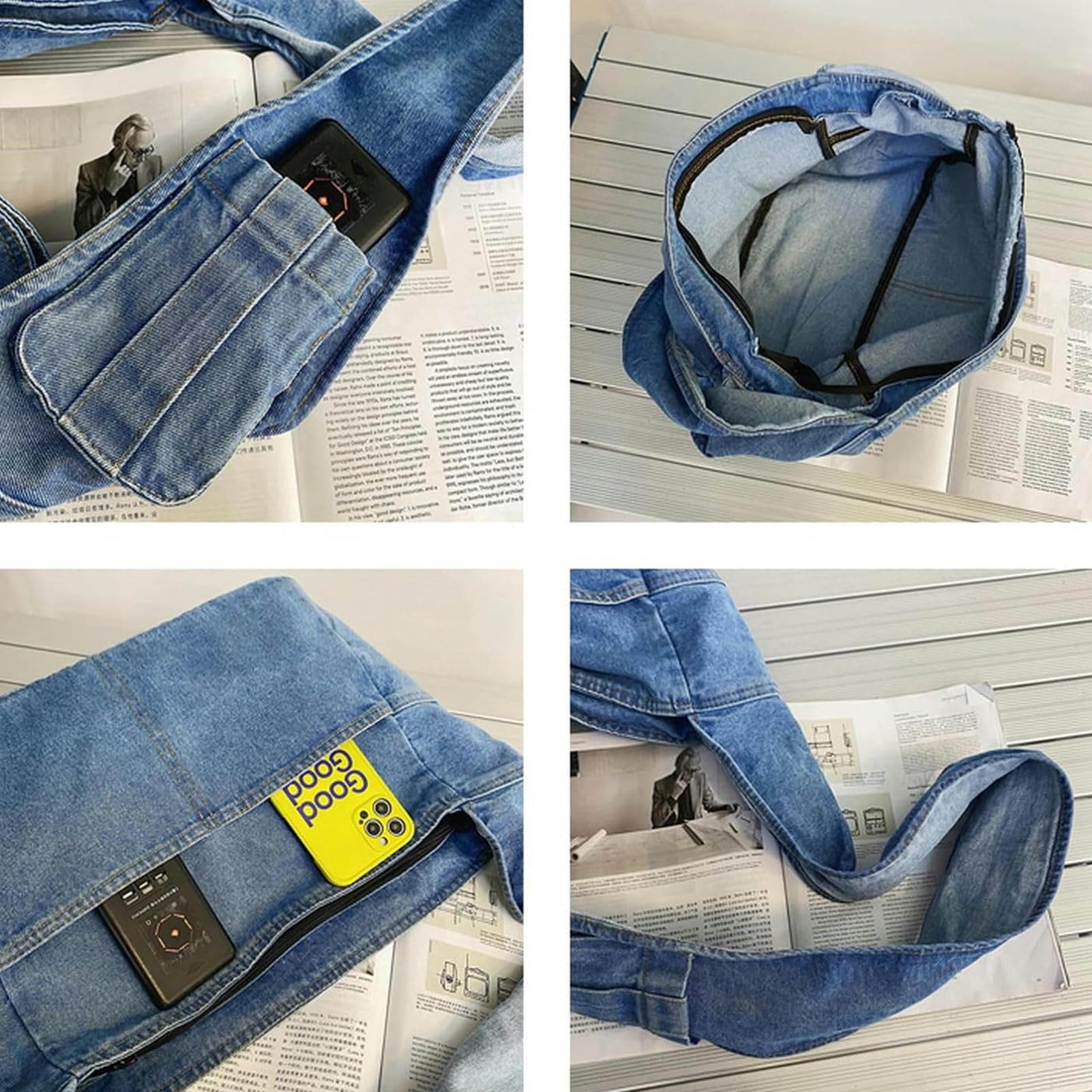 Borsa Donna Tracolla Borse da Donna in Denim in Tela da Viaggio per Lo Shopping da Viaggio per Le Spalle Unisex Jeans Crossbody Borse Shoppers-Light Blue Bag 11-a