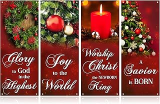 4 Pcs Church Banners with Scripture for Sanctuary Wall, Christian Praise Worship Bible Signs for Religious Festivals, Church Event, Communal Prayers, Back to School