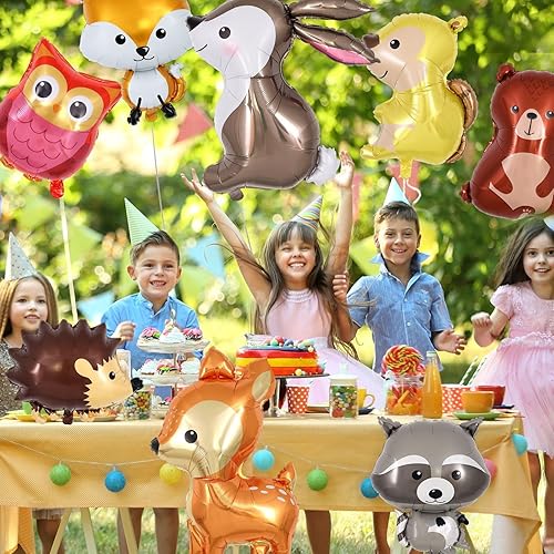 Miniatura 2 de Globos de animales del bosque, 8 piezas grandes y lindos globos de aluminio de animales del bosque, globos de ciervo, zorro, ardilla, conejo para