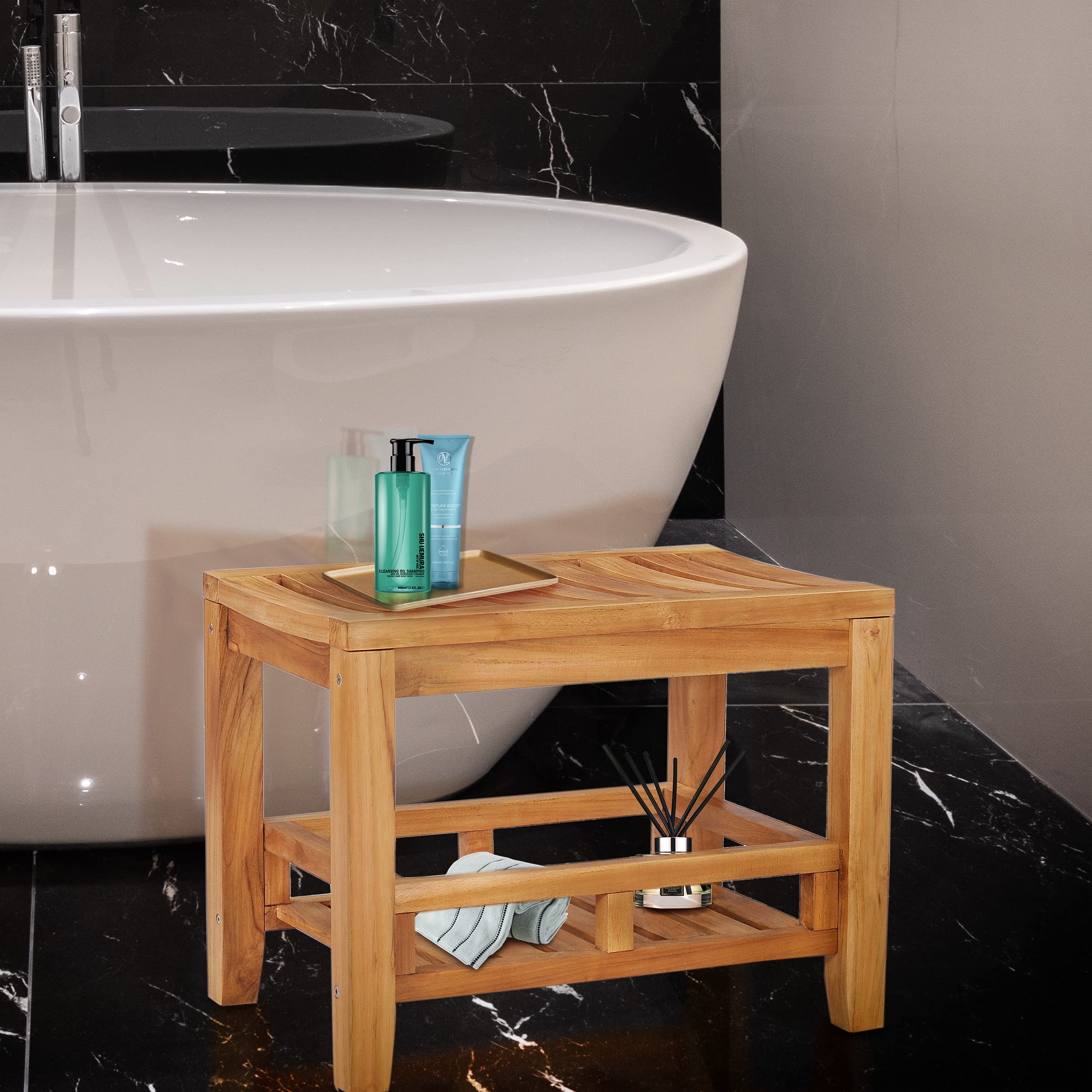 Taburete De Baño De Teca Maciza 51x51x40,5 Cm - Hecho A Mano, Resistente A La Humedad, Ideal Interior Y Exterior