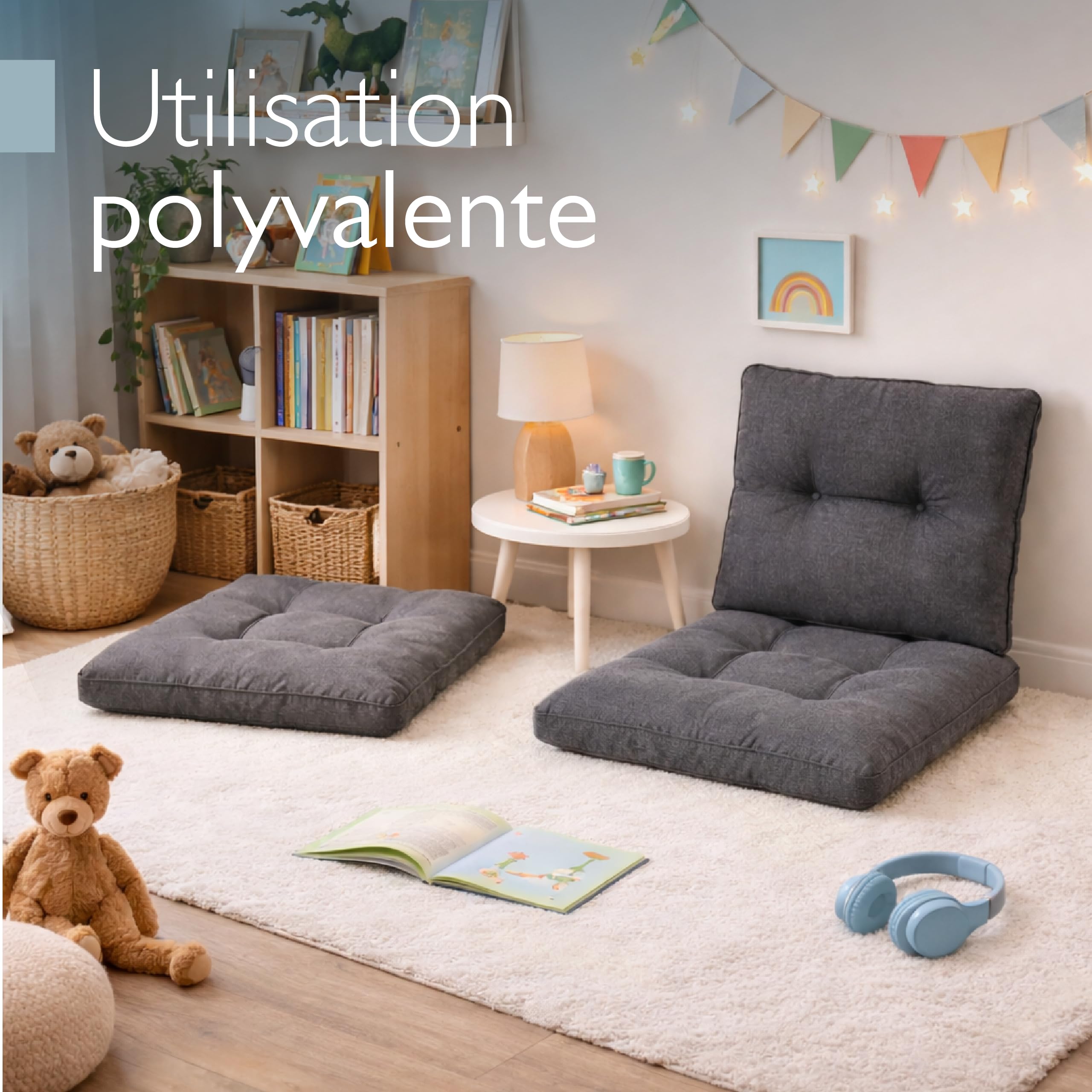 Beautissu Lounge Coussin Salon de Jardin Exterieur Assise 70x70 cm – Anti-Salissures Imperméable 10 cm d'épaisseur – Coussin Fauteuil Jardin Confortable Anthracite – BeauFlair