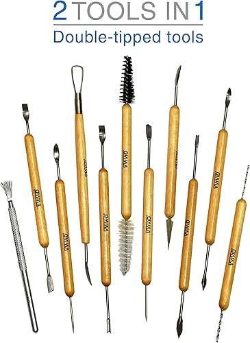 Miniatura 8 de VViViD Juego de 5 herramientas de escultura de arcilla y cerámica, asas de madera, puntas de lápiz óptico de bola de doble cara, 2 herramientas en 1