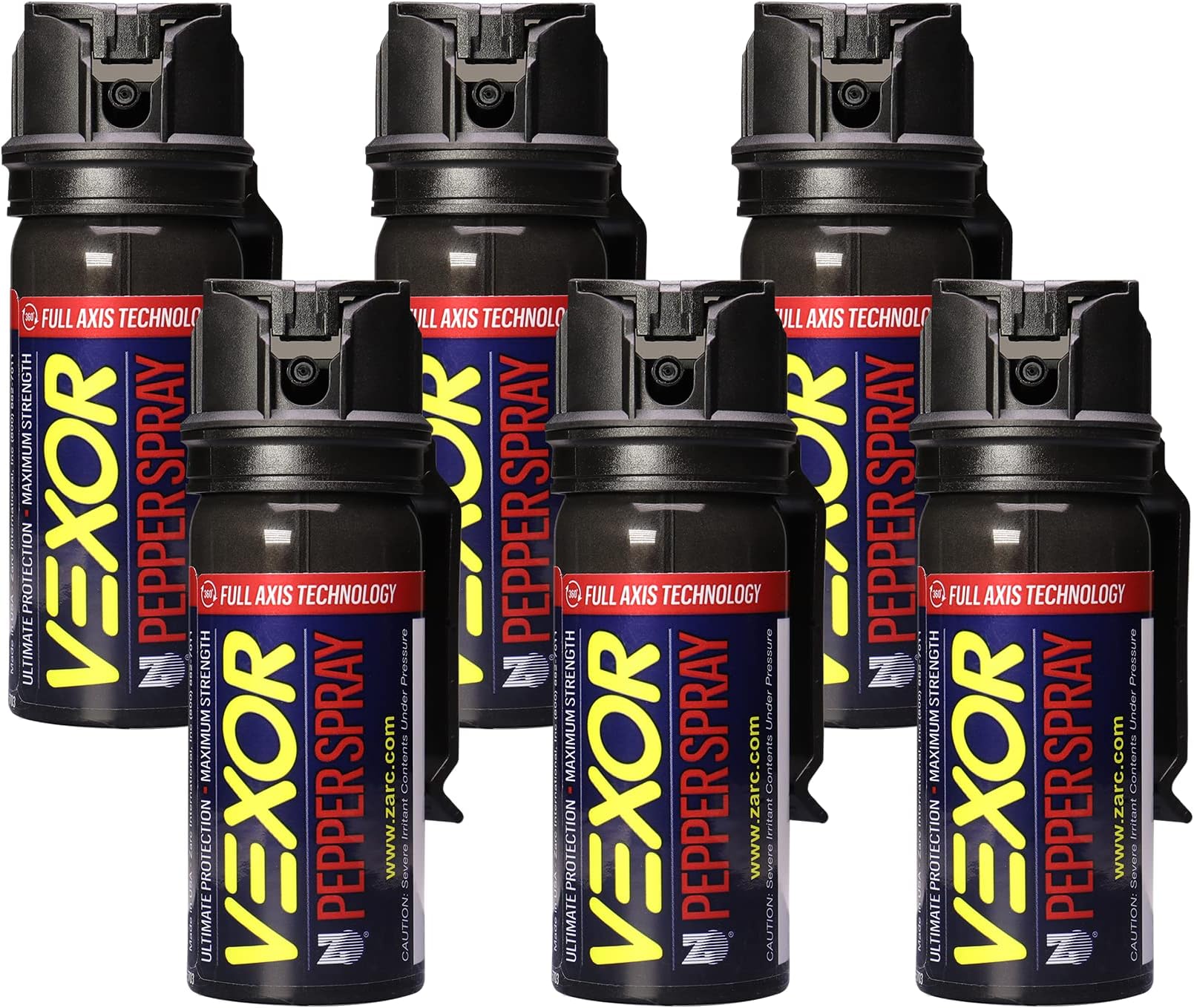 Vexor ペッパースプレー ベルトクリップ付き 自己防衛用 6パック 警察の強さ 20フィート範囲 フル軸 360°対応 フリップトップ安全 迅速かつ正確な目的 女性と男性の保護