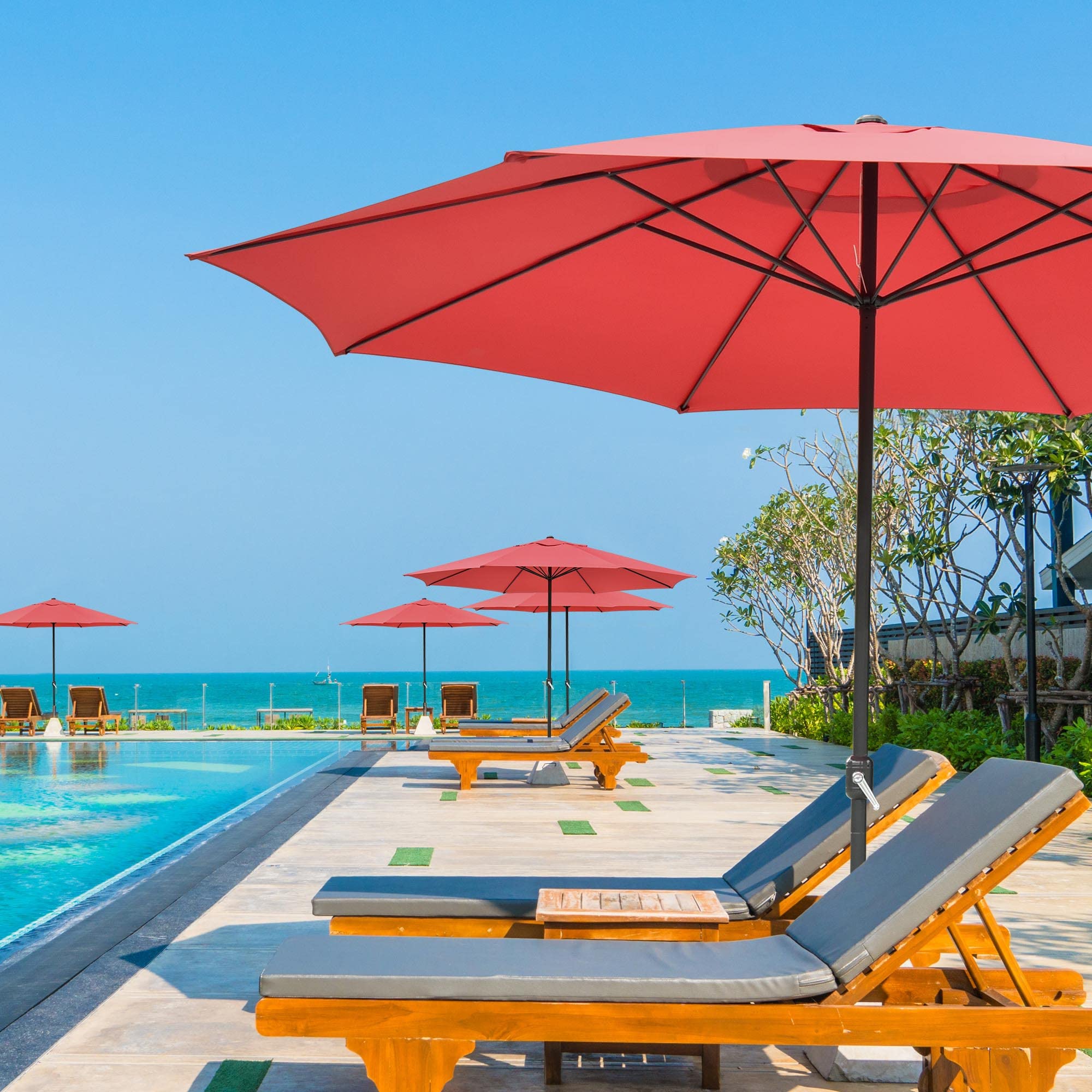 Yescom 13FT XL Large UV 30+ Aluminum Outdoor Patio Umbrella for Table Garden Deck Market Yard Beach Cafe Restaurant Hotel Pool Sun Shading Red