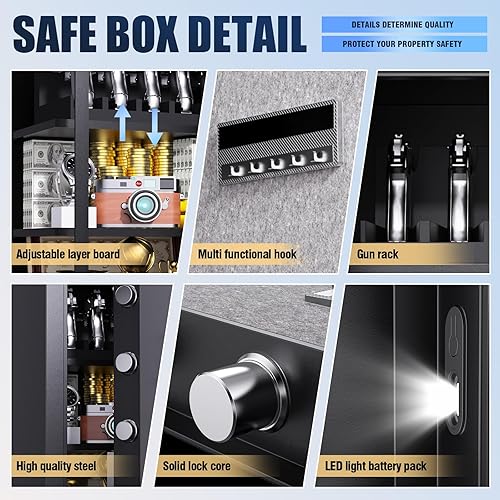 Miniatura 4 de Caja fuerte grande de 3.4 pies cúbicos, caja fuerte de acceso rápido para armas, caja de seguridad biométrica de huellas dactilares con dispositivo