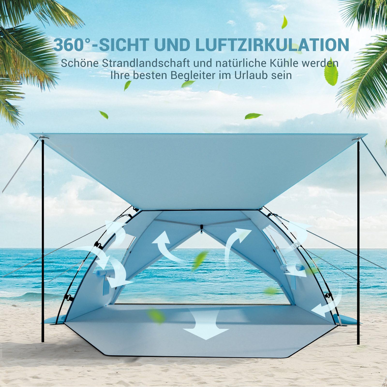 Elegear CumbreX Strandmuschel mit Sonnendach, 4-5 Personen Strandzelt UV Schutz 50+ Einfacher Aufbau, Tragbarer Leichte Strand Zelt mit Doppeltür, Windschutz Sonnenschutz für Strand, Garten, Fischen
