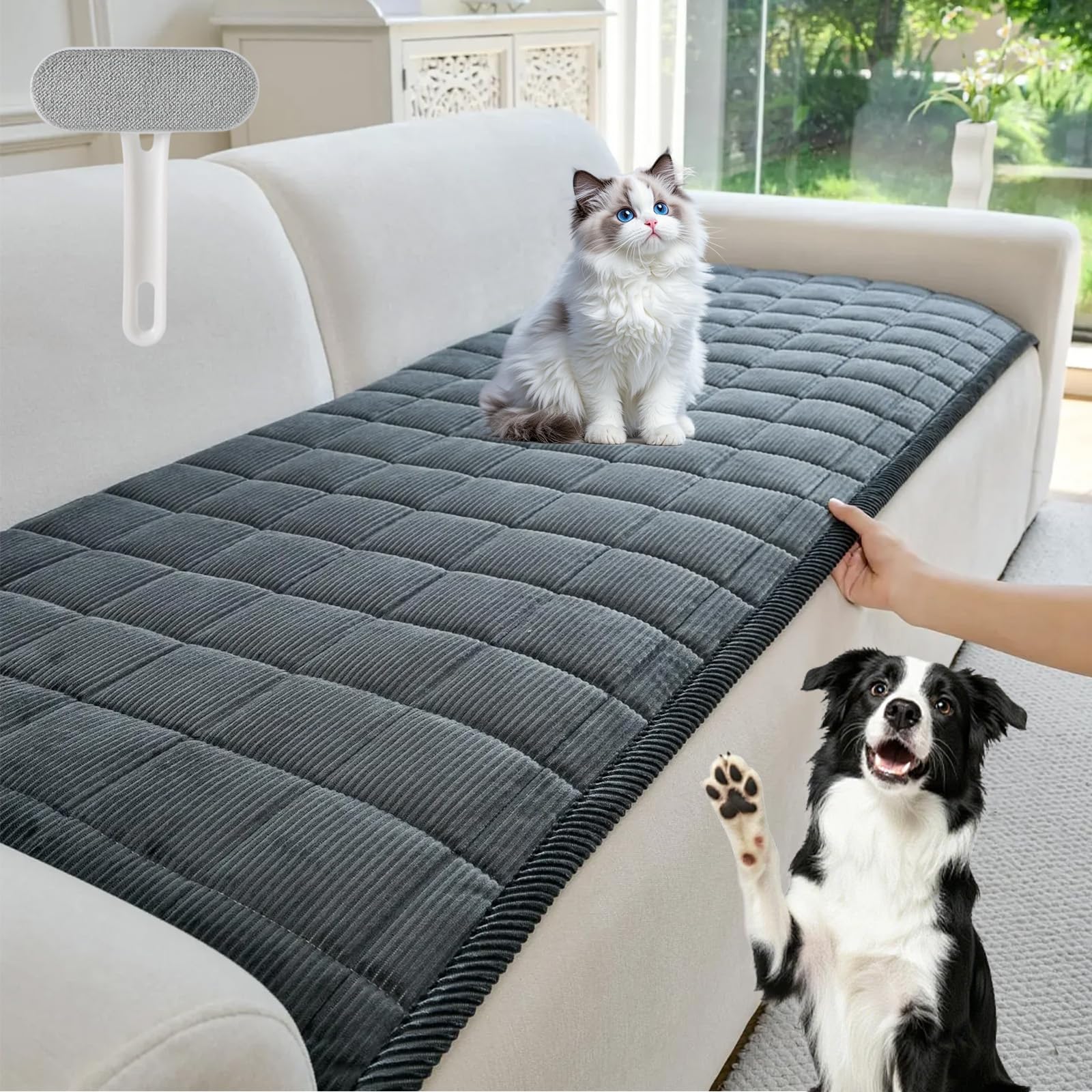 Sofa Guard - Soft in Aktion, Wasserabweisend & Rutschfest, Kratzfester Sofaschoner für Hunde & Katzen, Waschbarer Couch Überwurf, Weiche Sofa Schutzdecke für 1/2/3/4 Sitzer (Dunkelgrau,70*150cm)