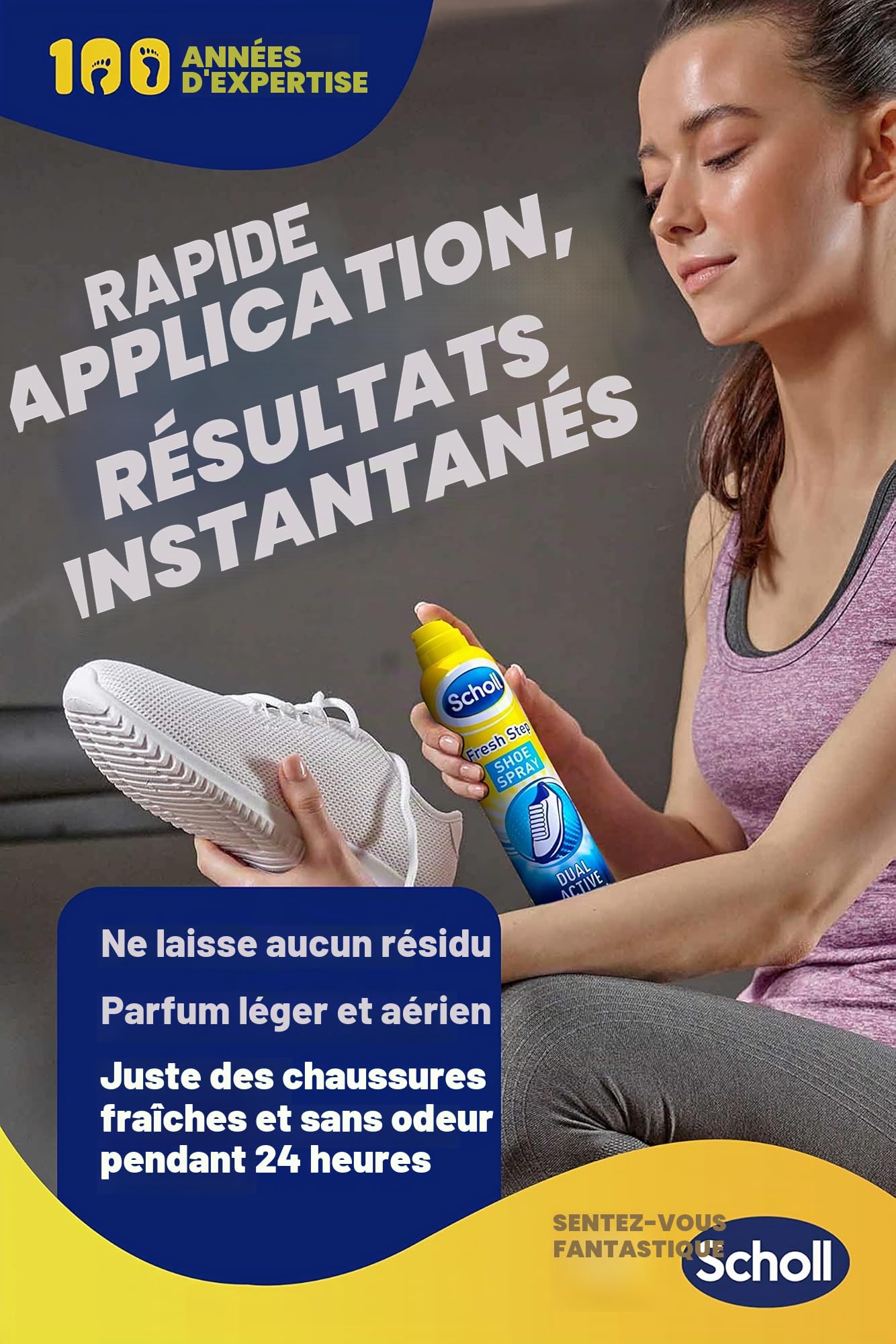 Scholl Fresh Step Lot de 4 sprays anti-odeurs pour chaussures jusqu'à 24 heures de fraîcheur 150 ml