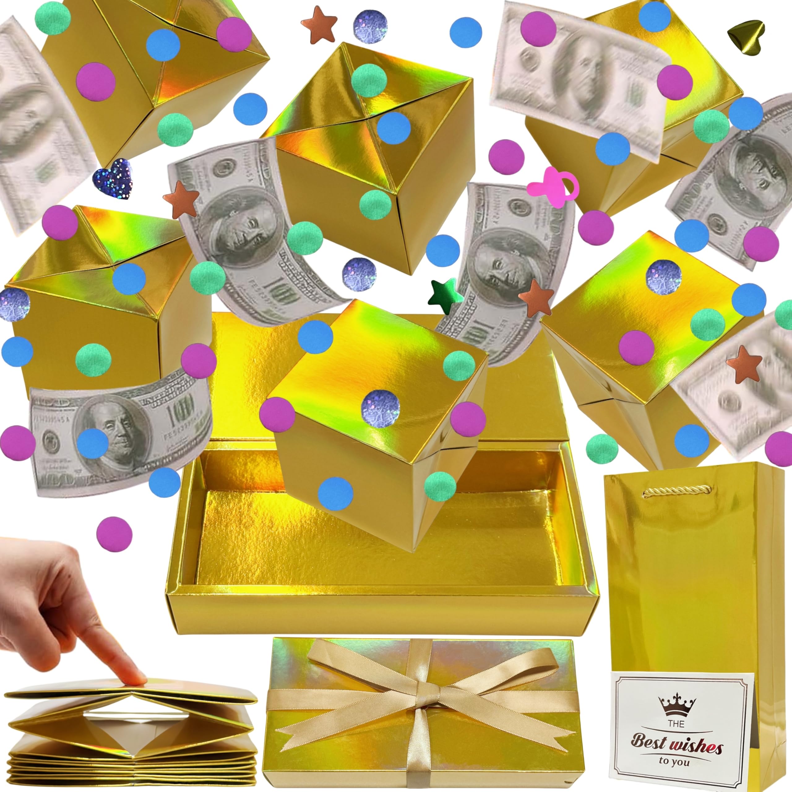 JINSTABAG Caja de regalo sorpresa explosión para dinero, cajas de regalo plegables únicas para cumpleaños, Navidad, aniversario, día de San Valentín (dorado)