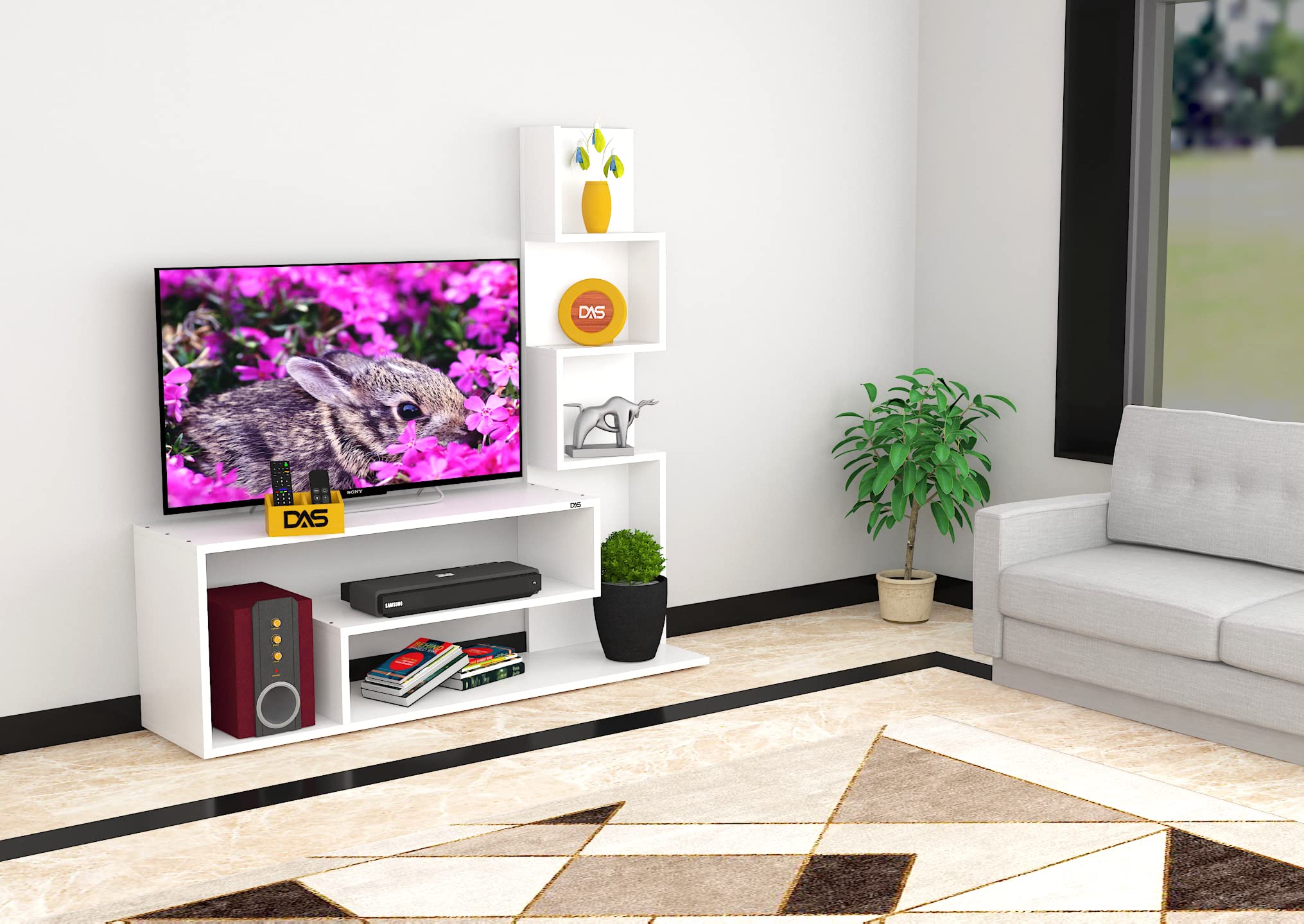 DAS Bravo Floor Standing Engineered Wood Tv Entertainment Unit Display Shelf for Living Room Frosty White- Ideal for Upto 43" Screen