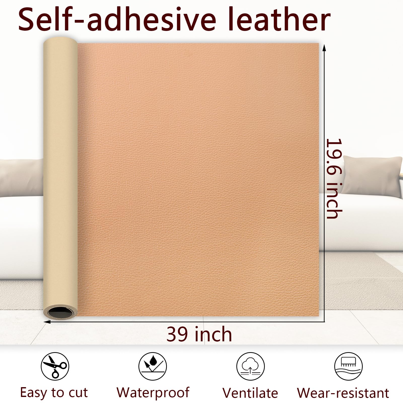 Beige Yellow Leather Repair Patch, 39.3 x 19.6 Inch Self Adhesive Leather Repair Tape, Large Vinyl Leather Repair Kit for Furniture, Car Seats, Sofats, Couch, Office Chair