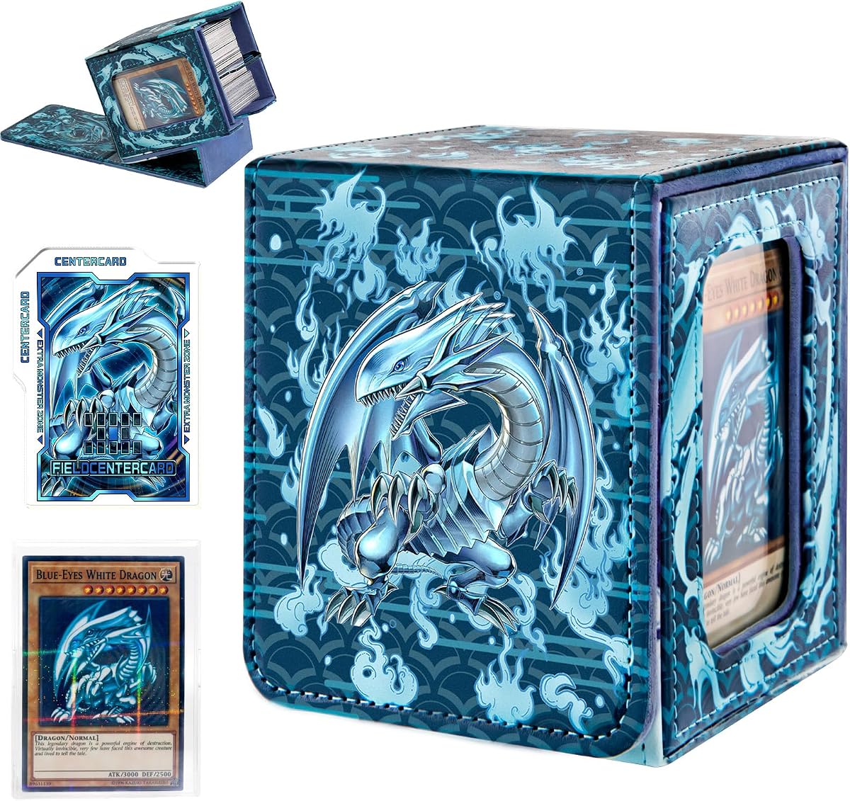 Card Deck Box for YGO MTG | 110+ Double Sleeved Cards Storage Box Trading Games Leather Storage Box with Card Divider,Laser Card,Card Holder