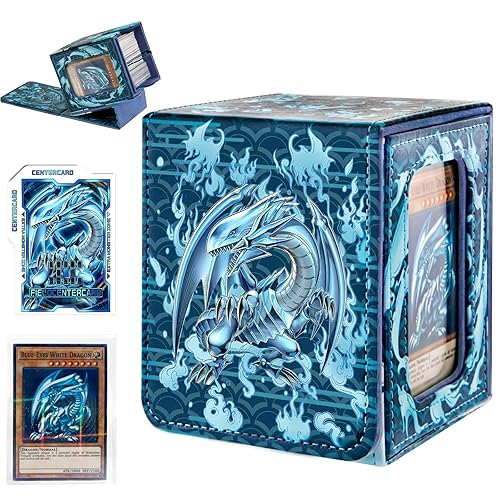 sabermaster Card Deck Box for YGO MTG Deck Box 110+ Double Sleeved Cards Storage Box Trading Games Leather Storage Box with CardDivider,LaserCard,CardHolder (White Dragon)