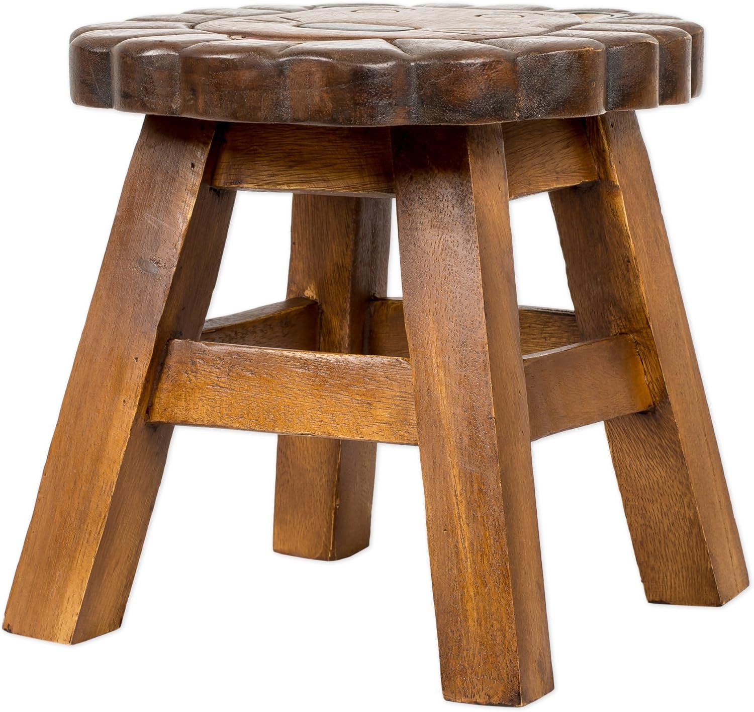 Hand-Carved Acacia Lion Design Short Stool