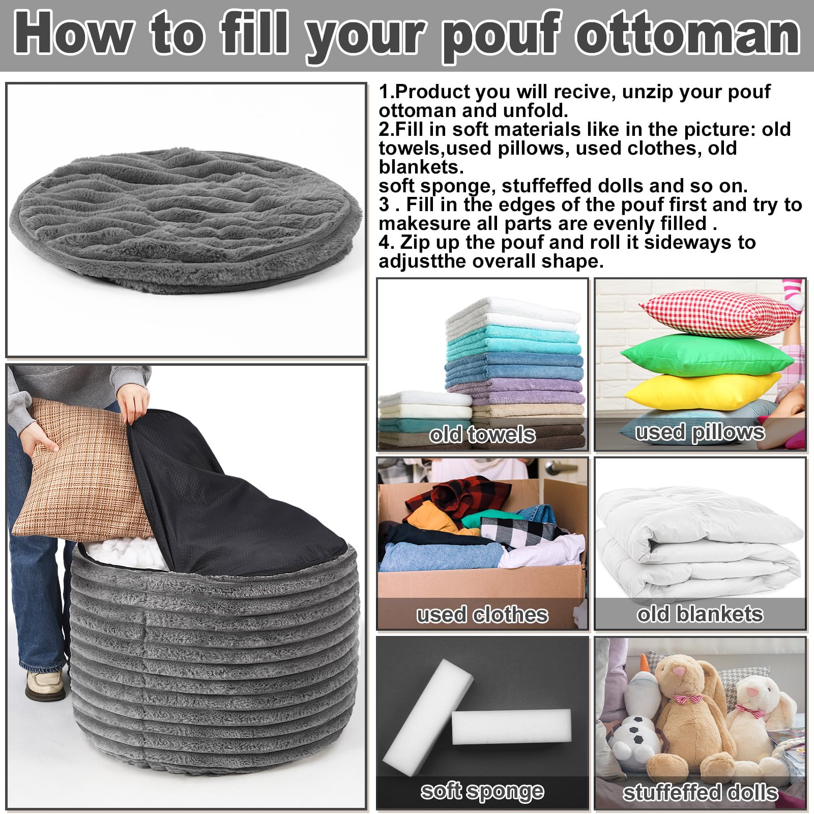 Amazon.com: Teenyyou 2 Pcs 26 x 18 Inch Unstuffed Pouf Cover