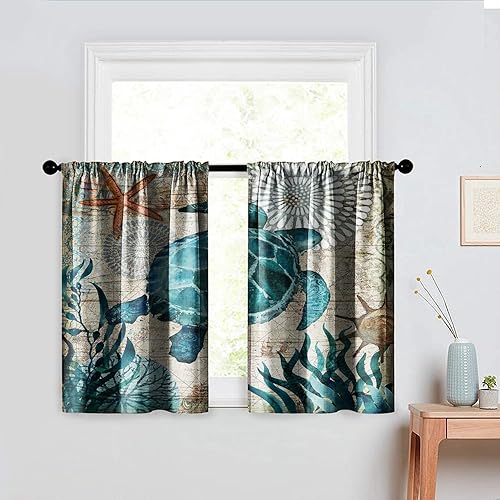 Miniatura 16 de Cortinas cortas de 24 pulgadas de largo, cortina de oscurecimiento de habitación para cocina, baño, dormitorio, estilo rústico, girasol, tela con