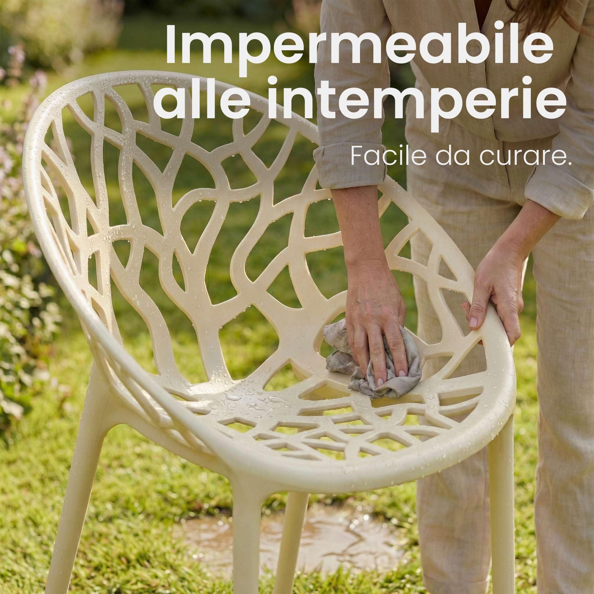 CLP Sedia da giardino Hope impilabile e resistente alle intemperie, poltroncina con schienale, plastica resistente ai raggi UV, fino a 150 kg Colore:crema