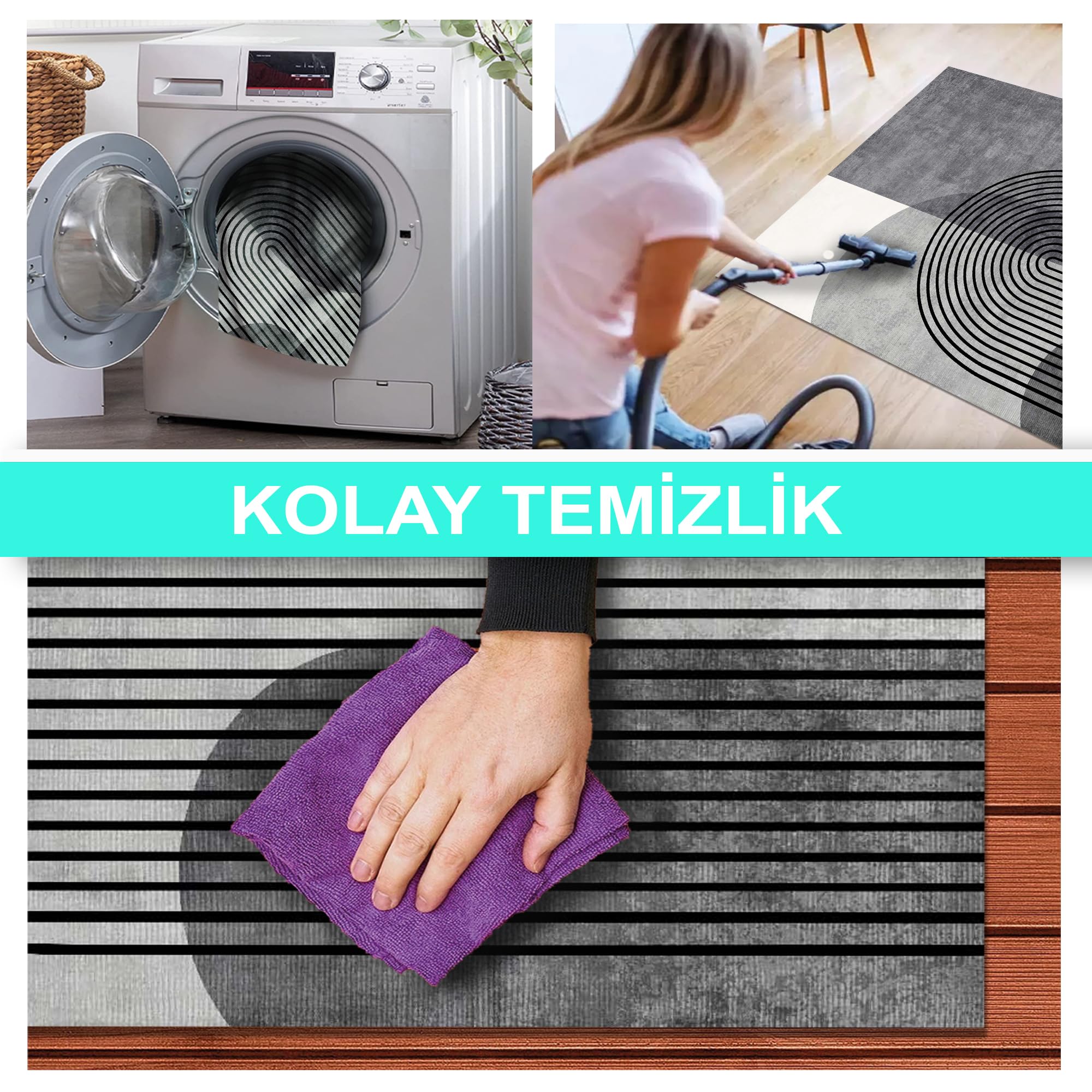 Latte Dizayn Sare Desenli Kadife Pamuk Tabanlı Yıkanabilen Kaydırmaz Antibakteriyel Salon Halısı 120x180