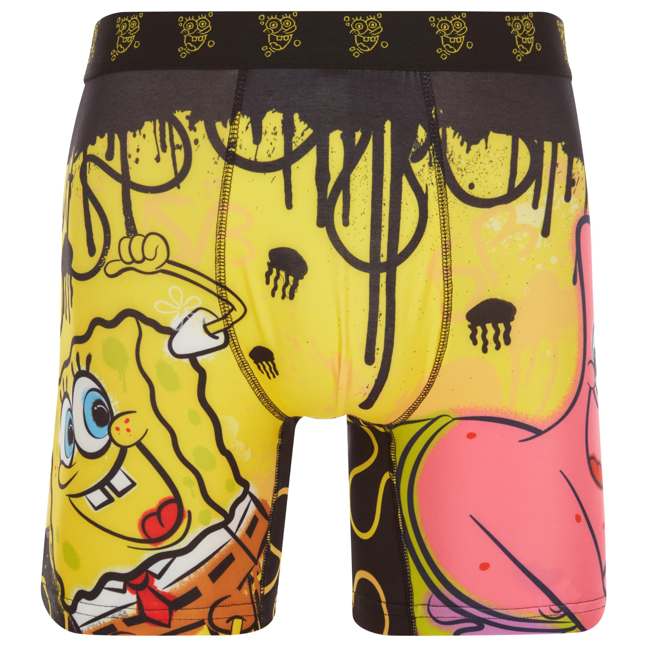 Coco Brands Men's Spongebob Yellow Black Grafitti Spongebob Squarepants Boxer Briefs - Breathable Underwear Boxer Briefs With Contoured Pouch (S-Xl), L