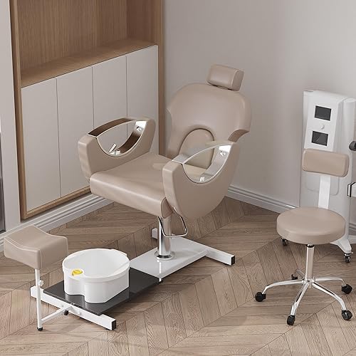 Miniatura 2 de KIGOTY Silla de pedicura sin fontanería con masaje de pies, spa y taburete, estación de pedicura reclinable de elevación hidráulica ajustable, silla
