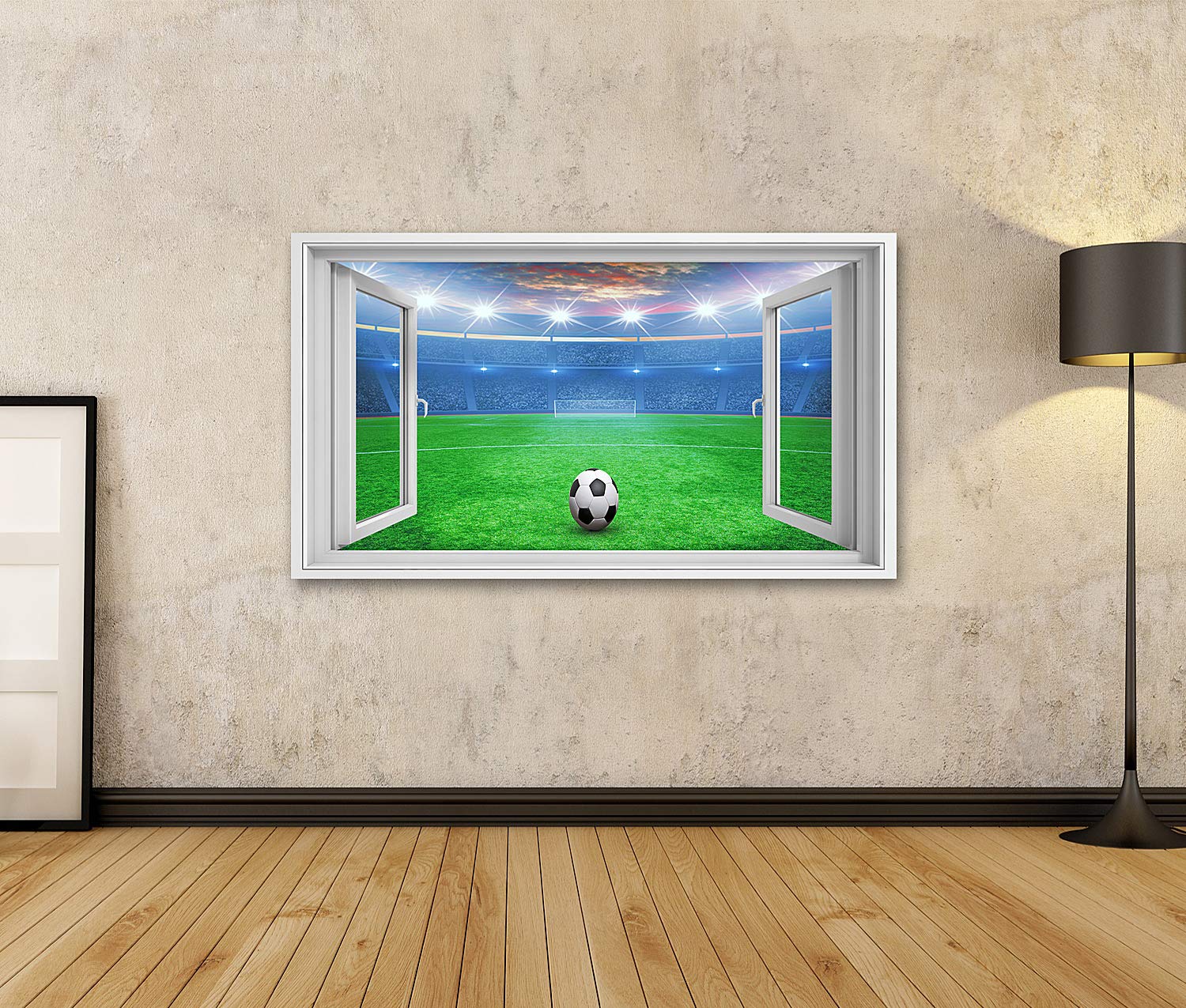islandburner Quadro su tela vista finestra calcio su stadio verde arena vicino immagini murali poster