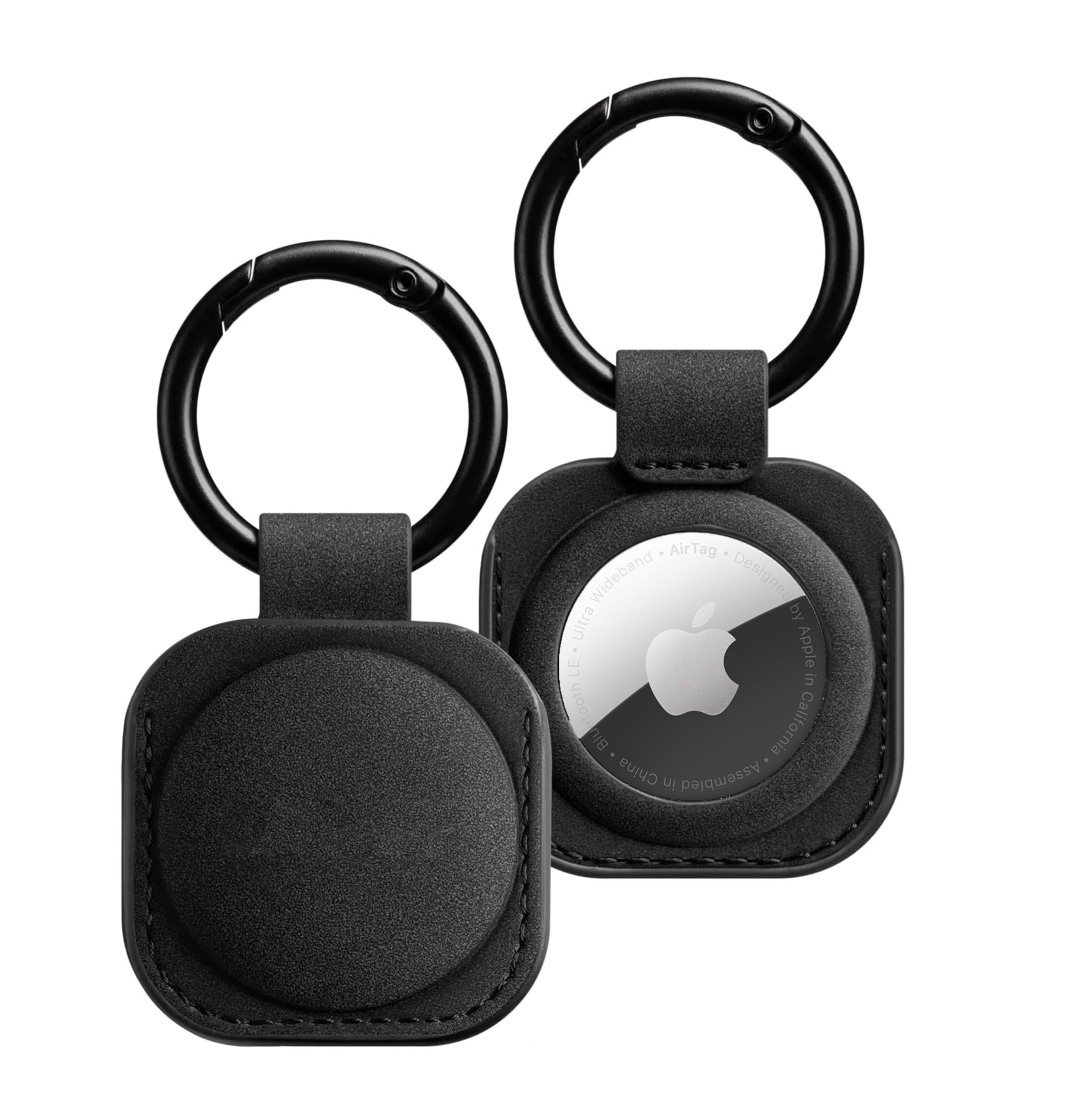 KRZNA Tag Leather Case Holder Keychain Protector for Pet Collars Keys Bags Luggage, Scratch Resistant, Soft Touch Compatible with Tag [4 Colour Options] (Black)