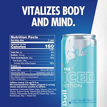 Red Bull Iced Vanilla Berry Energy Drink, with 114mg Caffeine plus Taurine & B Vitamins, 12 Fl Oz, Pack of 24 Cans