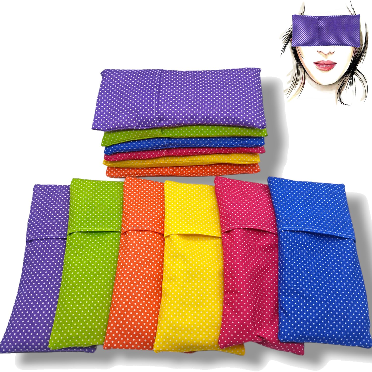 Coussins pour les yeux "Pack 12 Colori" - Graines de Lavande et de riz - Yoga, méditation, relaxation, reposer des yeux
