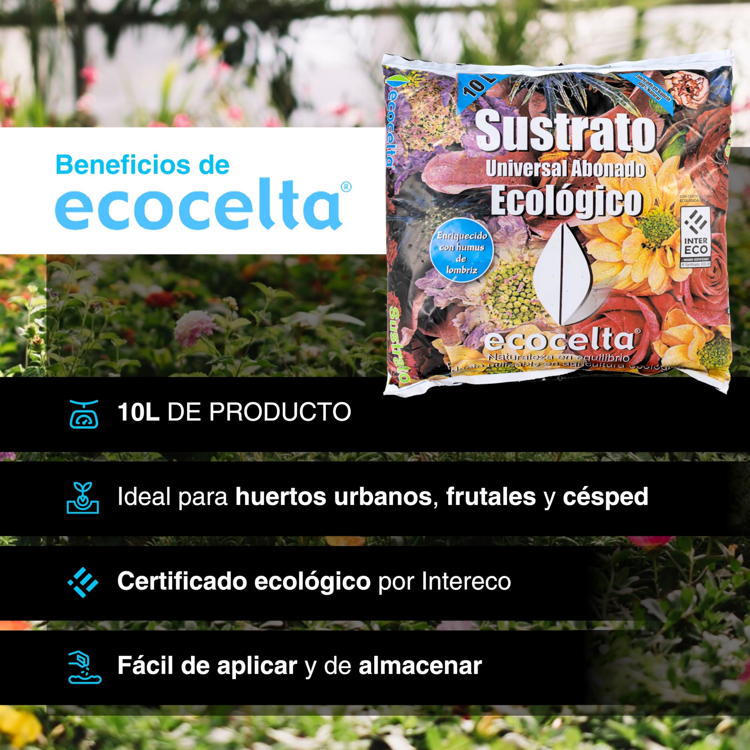 Sustrato Universal Abonado 10L | Fertilizante Natural para Macetas, Jardines y Huertos Urbanos | Certificado Ecológico INTERECO | Enriquecido con Humus de Lombriz y Compost