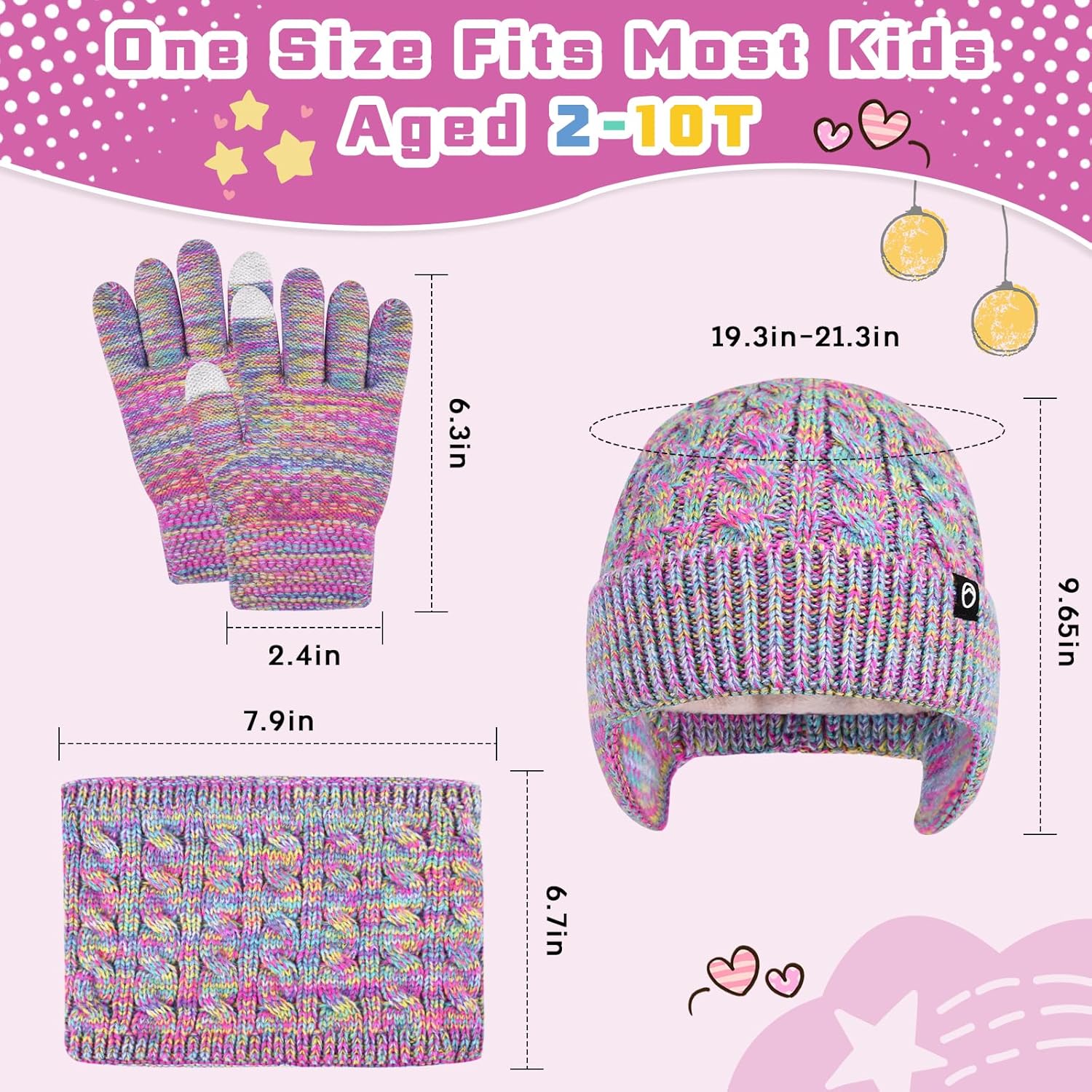 ZOORON Kids Winter Hat Gloves Scarf Set,Girls Boys Toddler Beanie with Earflaps Neck Warmer Gaiter Mittens Fleece Lined Set - Image 5