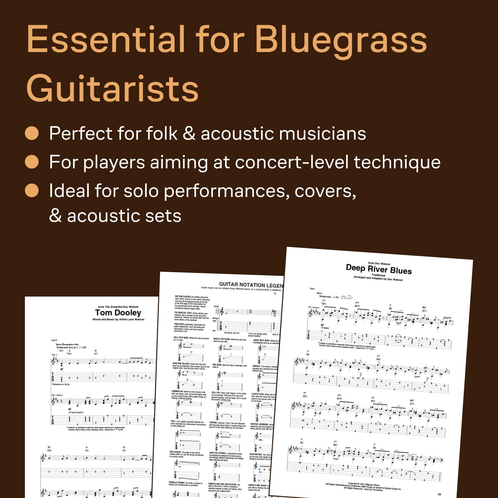 Doc Watson: Guitar Anthology - Recueil de partitions pour guitare avec tablatures | 14 transcriptions note à note en notation standard et TAB | Bluegrass, folk, fingerstyle et flatpicking