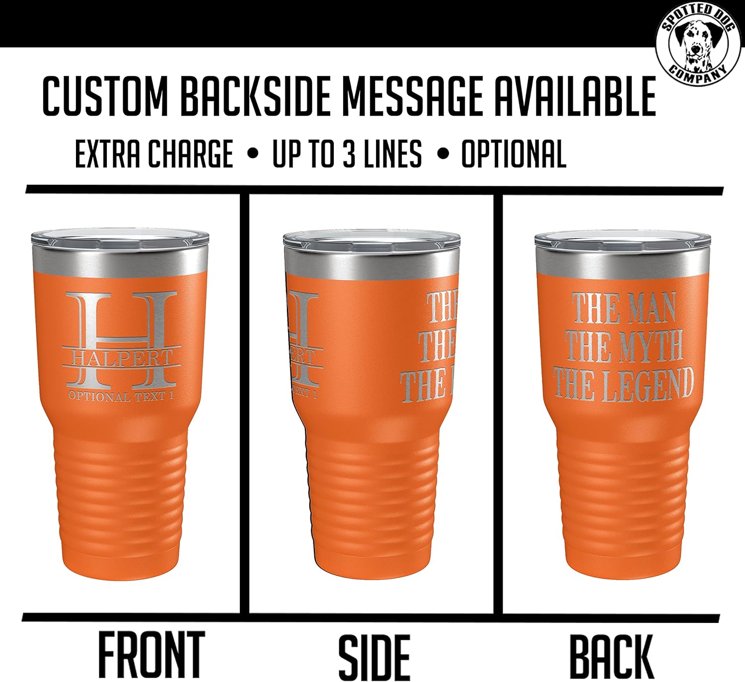 Personalized 30oz (17 Colors) Powder Coated Insulated Stainless Steel Tumbler with Lid, Custom Etched, Customized Engraved Gift Idea for Women Men Her Him, Halpert Monogram Initial Name (Orange)