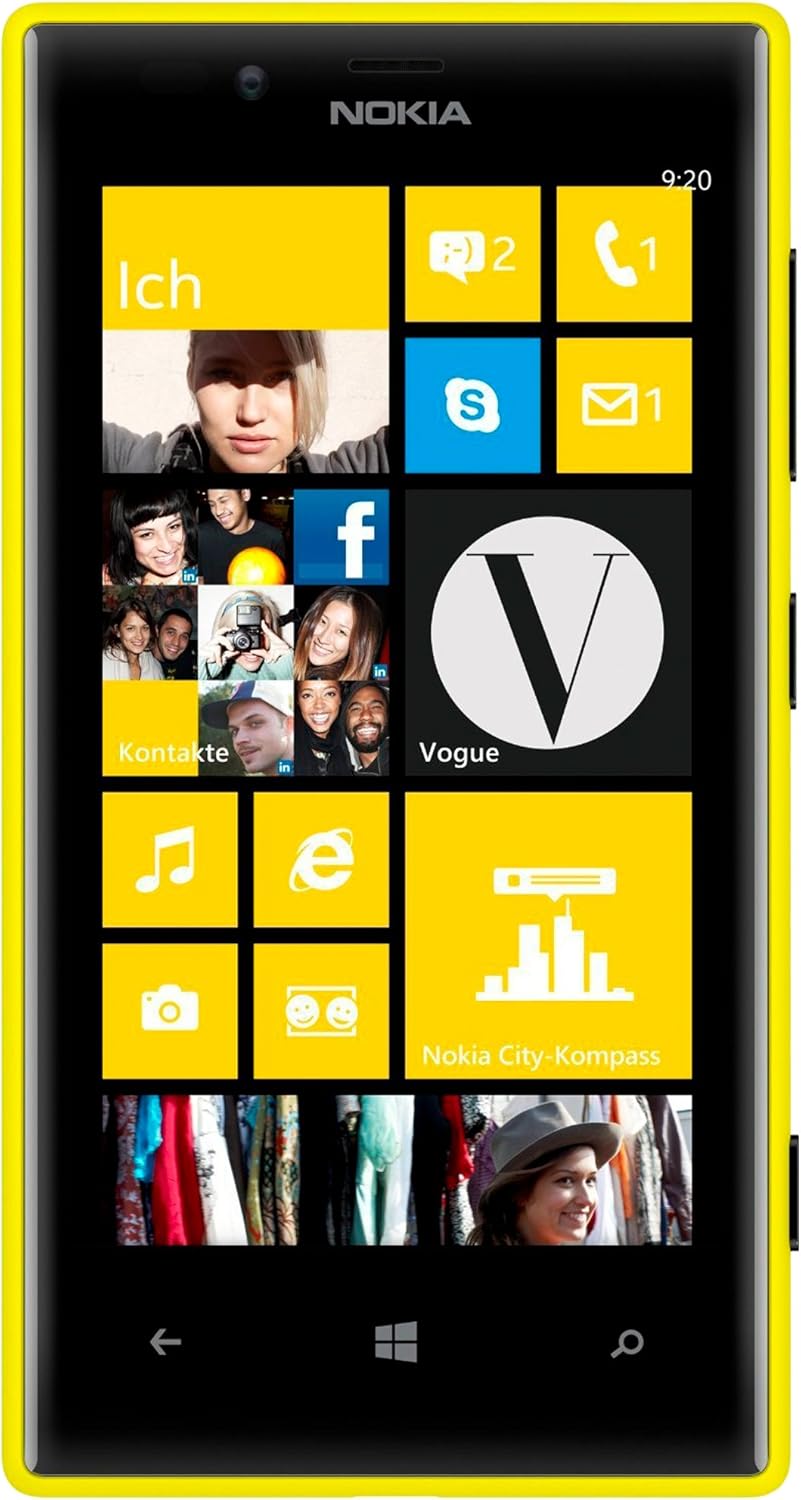 Nokia Lumia 720 8GB RM-885 (Microsoft Windows Phone 8, Single-SIM) Factory Unlocked 3G Smartphone (Yellow) - International Version