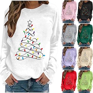 BVEBJDX Christmas Tree Jumper Women Long Sleeve Pullover Xmas Tree Print Sweatshirt Fleece Lined Sweaters Tops Crewneck T-Shirt Winter Autumn Casual Jumpers Christmas Holiday Sweatshirts Blouses