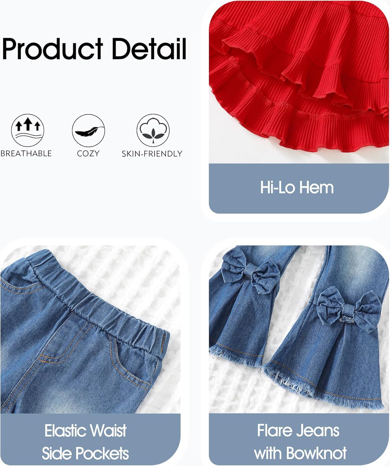 Kucnuzki Toddler Baby Girls Clothes Long Sleeve Shirt Top Flare Denim Jeans Cute Outfit Baby Girl Fall Winter Clothes - Image 4